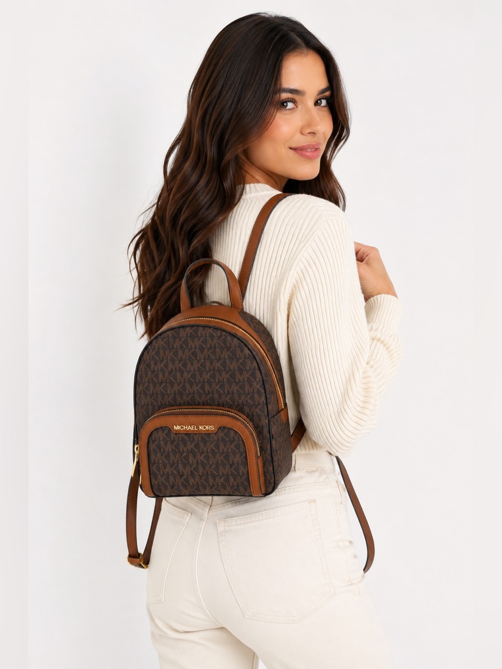 Michael Kors Signature Mini Backpack Brown MK Logo NWOT Gold Hardware